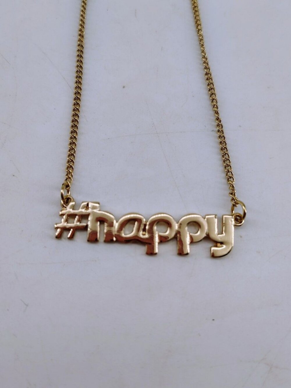 Trendy Gold Tone #Happy Hashtag Word Charm Pendant Necklace Fashion Jewelry